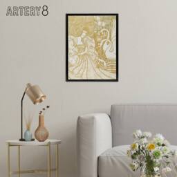 "Artery8 Woman With Butterfly Pond Two Swans Framed Canvas Wall Art Print Toorop in Brown - Size: W12"" x H16""" - thumbnail 3