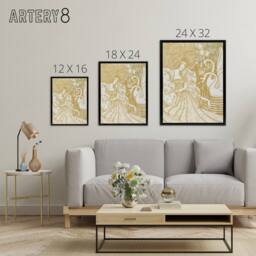"Artery8 Woman With Butterfly Pond Two Swans Framed Canvas Wall Art Print Toorop in Brown - Size: W12"" x H16""" - thumbnail 4