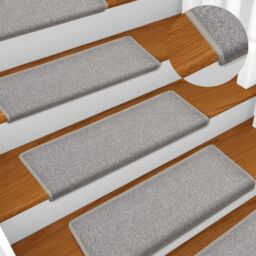 Berkfield Home Carpet Stair Treads 15 pcs 65x21x4 cm Light Grey - Size: Medium - thumbnail 1