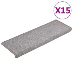 Berkfield Home Carpet Stair Treads 15 pcs 65x21x4 cm Light Grey - Size: Medium - thumbnail 2