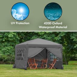 VonHaus Grey Heavy Duty Pop Up Gazebo with Sides 3m x 3m - thumbnail 2