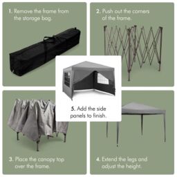 VonHaus Grey Heavy Duty Pop Up Gazebo with Sides 3m x 3m - thumbnail 3