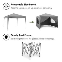 VonHaus Grey Heavy Duty Pop Up Gazebo with Sides 3m x 3m - thumbnail 4