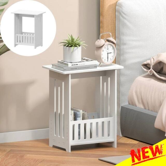 FORGEVIO Narrow Side Table, Bedside Table with Storage Shelves in White - Size: 0.6m2 - image 1
