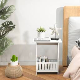 FORGEVIO Narrow Side Table, Bedside Table with Storage Shelves in White - Size: 0.6m2 - thumbnail 6