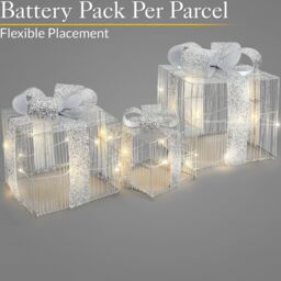 Christow Light Up Christmas Presents LED Parcels Battery Operated with Timer Set of 3 in Silver - thumbnail 4