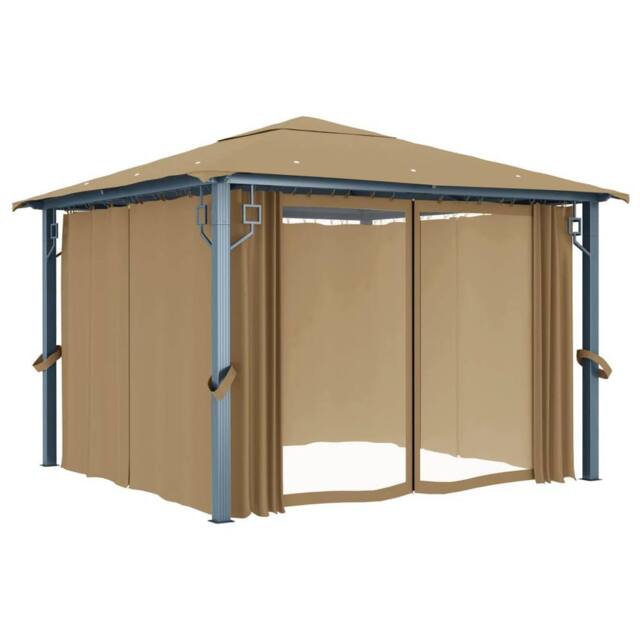Berkfield Home Gazebo with Curtain 300x300 cm Taupe Aluminium in Beige - image 1