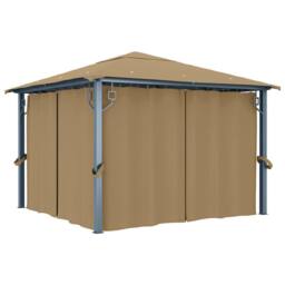 Berkfield Home Gazebo with Curtain 300x300 cm Taupe Aluminium in Beige - thumbnail 2