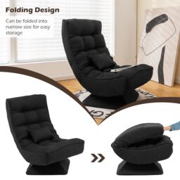 Costway Folding Floor Gaming Chair Swivel Lazy Padded Lounge Chair 4-Position Adjustable in Black - thumbnail 5