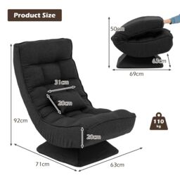 Costway Folding Floor Gaming Chair Swivel Lazy Padded Lounge Chair 4-Position Adjustable in Black - thumbnail 2