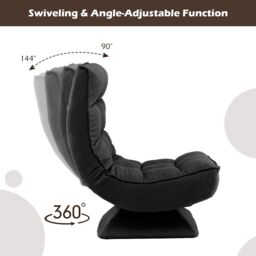 Costway Folding Floor Gaming Chair Swivel Lazy Padded Lounge Chair 4-Position Adjustable in Black - thumbnail 4