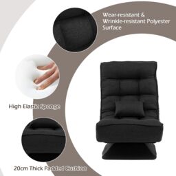 Costway Folding Floor Gaming Chair Swivel Lazy Padded Lounge Chair 4-Position Adjustable in Black - thumbnail 6