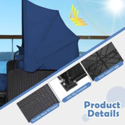 Costway Daybed with Retractable Canopy PE Rattan Wicker Sunbed for 2 Persons in Blue - thumbnail 9