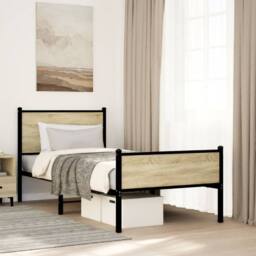 Berkfield Home Metal Bed Frame without Mattress Sonoma Oak 75x190 cm Small Single in Brown - thumbnail 2