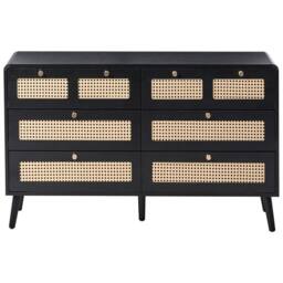 Wyld and Coco Boho Chest of Drawers Black MDF Six Drawers with Rattan Fronts - thumbnail 5