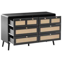 Wyld and Coco Boho Chest of Drawers Black MDF Six Drawers with Rattan Fronts - thumbnail 4