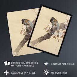 Artery8 Pheasant On Cherry Blossom Branch Japanese Framed Wall Art Print Koson in Beige - Size: A4 - thumbnail 2
