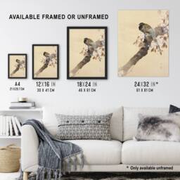 Artery8 Pheasant On Cherry Blossom Branch Japanese Framed Wall Art Print Koson in Beige - Size: A4 - thumbnail 3
