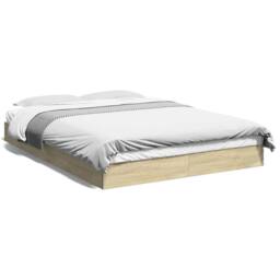 Berkfield Home Modern Bed Frame without Mattress Sonoma Oak 140x200 cm Engineere in Light Tan - thumbnail 3