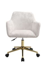 H&O Direct Velvet-Upholstered Swivel Office Chair with Gold Base in Beige - thumbnail 3