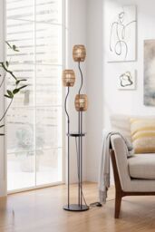 Living and Home Vintage 3-Light Braid Lampshade E27 Tray Table Floor Lamp in Black