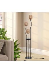 Living and Home Vintage 3-Light Braid Lampshade E27 Tray Table Floor Lamp in Black - thumbnail 6