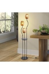 Living and Home Vintage 3-Light Braid Lampshade E27 Tray Table Floor Lamp in Black - thumbnail 2