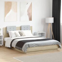 Berkfield Home Bed Frame with LED without Mattress Sonoma Oak 140x200 cm in Brown - thumbnail 1