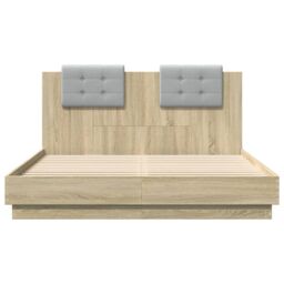 Berkfield Home Bed Frame with LED without Mattress Sonoma Oak 140x200 cm in Brown - thumbnail 6