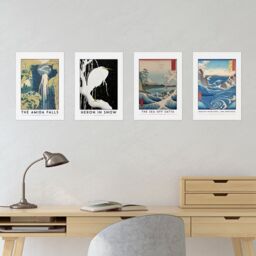 Artery8 Wall Art Print Classic Paintings Hokusai Amida Falls Koson Heron Utagawa Sea Off-Satta Naruto Whirlpool A4 Poster Pack of 4 Wall Art - thumbnail 4