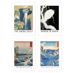 Artery8 Wall Art Print Classic Paintings Hokusai Amida Falls Koson Heron Utagawa Sea Off-Satta Naruto Whirlpool A4 Poster Pack of 4 Wall Art - thumbnail 1
