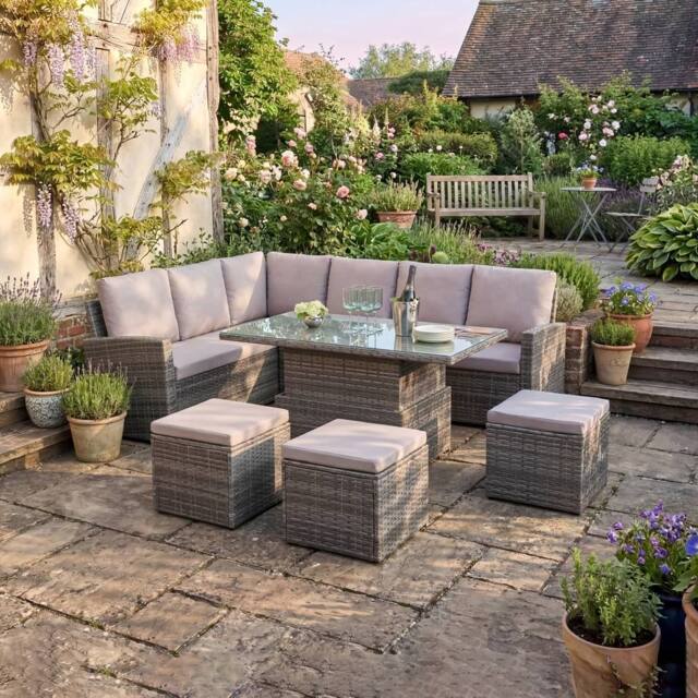 Home Garden Direct Pelias - Rattan Corner Sofa Set with Rising Table - 8 Seater Outdoor Garden Furniture Set in Grey - image 1