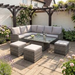 Home Garden Direct Pelias - Rattan Corner Sofa Set with Rising Table - 8 Seater Outdoor Garden Furniture Set in Grey - thumbnail 2