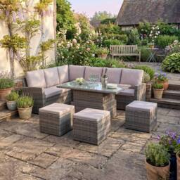 Home Garden Direct Pelias - Rattan Corner Sofa Set with Rising Table - 8 Seater Outdoor Garden Furniture Set in Grey
