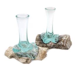 Serenityy Molten Glass on Whitewash Wood - Small Vase in White - thumbnail 2
