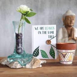Serenityy Molten Glass on Whitewash Wood - Small Vase in White - thumbnail 3