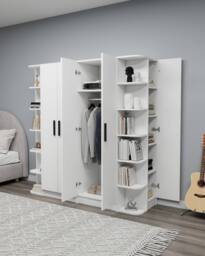 Destina Home Linda-Lusus 6-Door Double Wardrobe Set with Shelves & Cabinets 180 cm in White - Size: 6 Pack - thumbnail 3