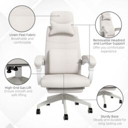 VINSETTO Home Office Chair Reclining Computer Chair w/ Lumbar Support in White - thumbnail 5