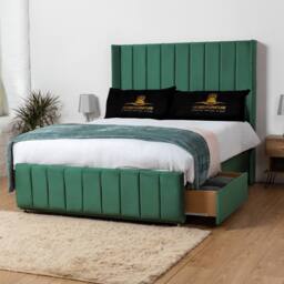 UK Bed Furniture Arizona Wingback Divan Bed with 54Inch Headboard & 2 Drawer Foot End in Green - Size: Small Double - thumbnail 1