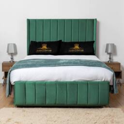 UK Bed Furniture Arizona Wingback Divan Bed with 54Inch Headboard & 2 Drawer Foot End in Green - Size: Small Double - thumbnail 2