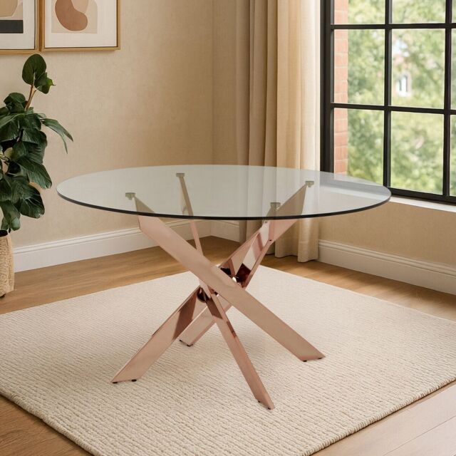 Orsina Sturdy Intersected Rose Gold Dining Table, Durable & Stylish Kitchen Table, Luxurious Dining Room Table - image 1