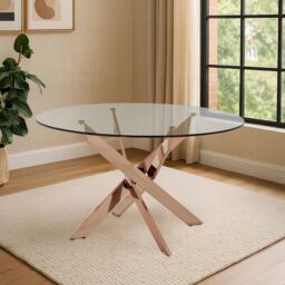 Orsina Sturdy Intersected Rose Gold Dining Table, Durable & Stylish Kitchen Table, Luxurious Dining Room Table
