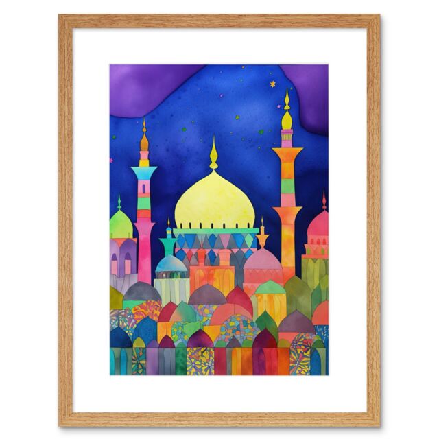 "Artery8 Wall Art Print Mosque Cityscape Islam Folk Artwork Framed 9X7 Inch in Beige - Size: W7"" x H9""" - image 1
