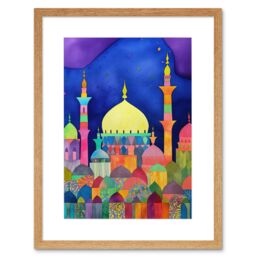 "Artery8 Wall Art Print Mosque Cityscape Islam Folk Artwork Framed 9X7 Inch in Beige - Size: W7"" x H9""" - thumbnail 1