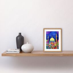 "Artery8 Wall Art Print Mosque Cityscape Islam Folk Artwork Framed 9X7 Inch in Beige - Size: W7"" x H9""" - thumbnail 2