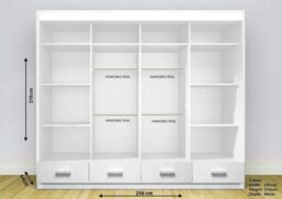 RAC3 High gloss LED Mirror Sliding Wardrobe with Drawers - 256 x 216cm in White - Size: 256 x 216 cm - thumbnail 2