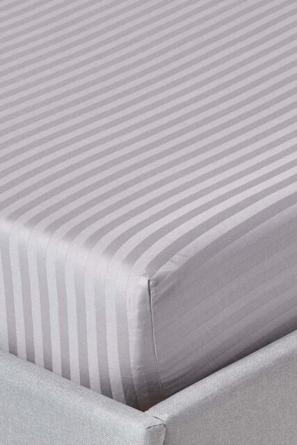 Homescapes Egyptian Cotton Satin Stripe Fitted Sheet 12 inch 330 Thread Count in Grey - Size: Super King Fitted - image 1