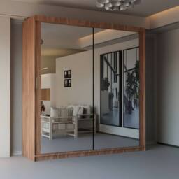 Sliding Wardrobes 4U Modern Double Sliding Door Wardrobe 203cm X 217cm in Walnut - Size: 203 cm X 217 cm