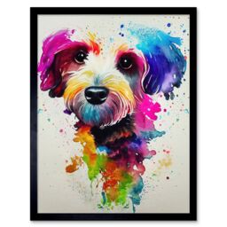 "Artery8 Wall Art Print Ink Splatter Cockapoo Dog Watercolour Painting Art Framed in Black - Size: W12"" x H16""" - thumbnail 1