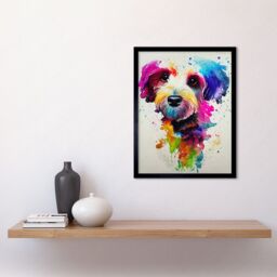 "Artery8 Wall Art Print Ink Splatter Cockapoo Dog Watercolour Painting Art Framed in Black - Size: W12"" x H16""" - thumbnail 2